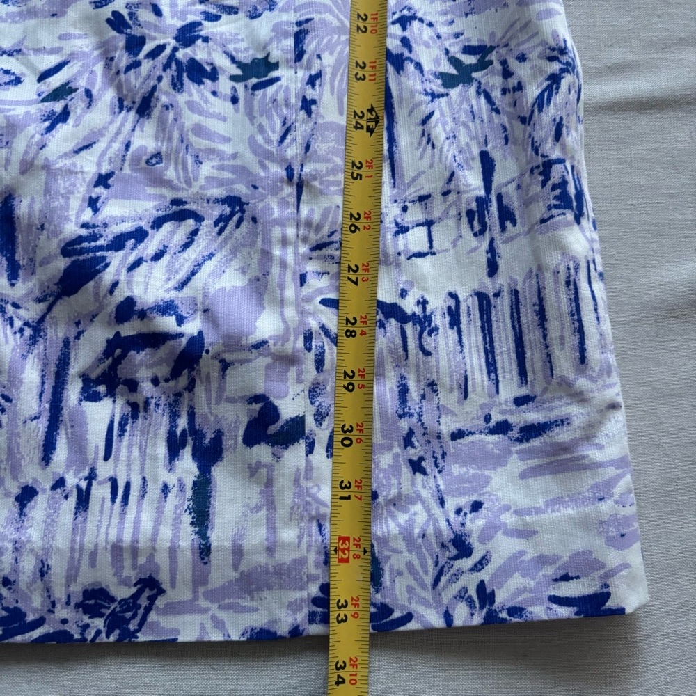 Sleeveless Blue & White Printed Shift Dress with Beaded Neckline - Picture 7 of 10